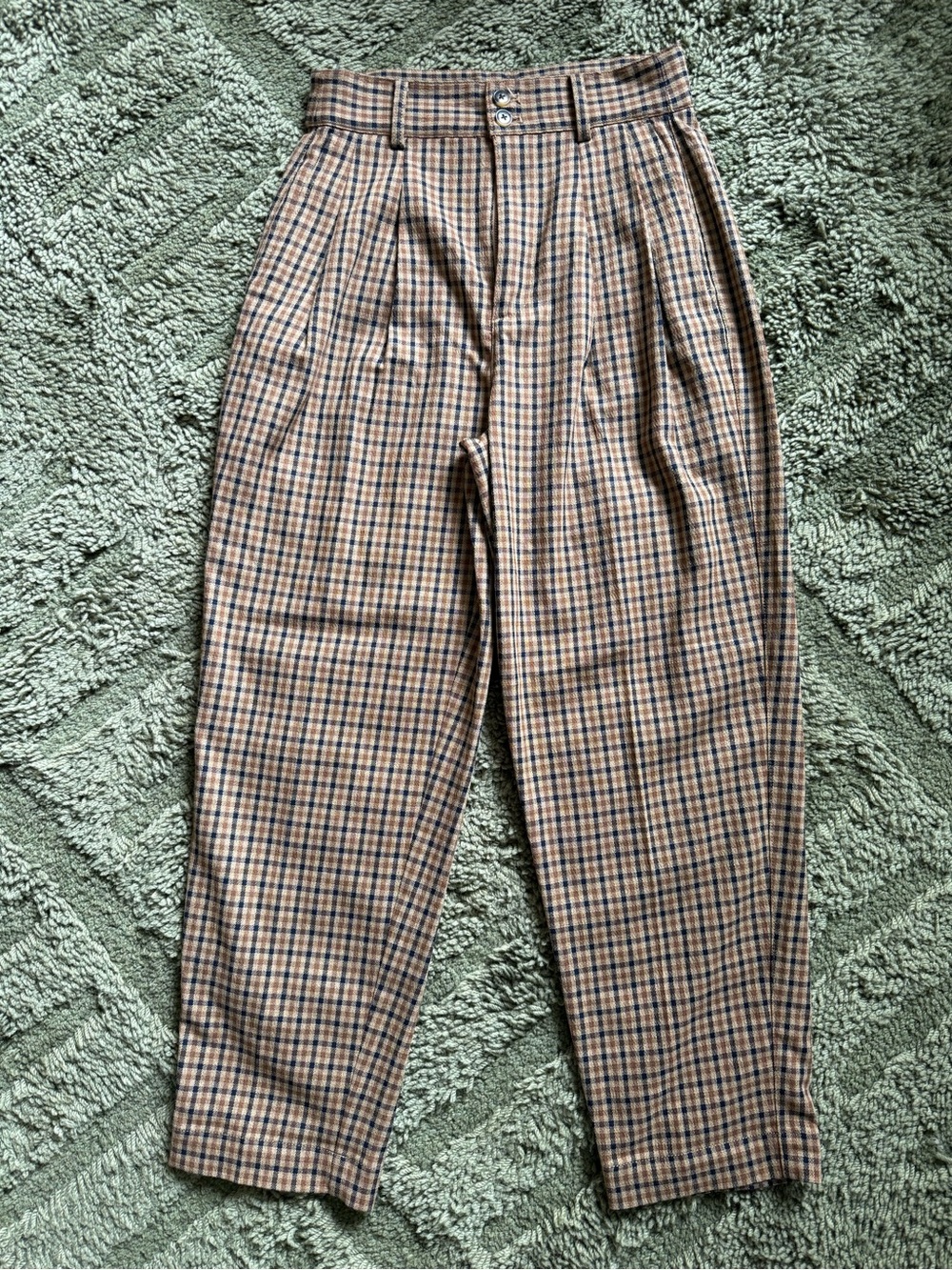 Madewell High-Rise Pleated Tapered Plaid Trousers Pants